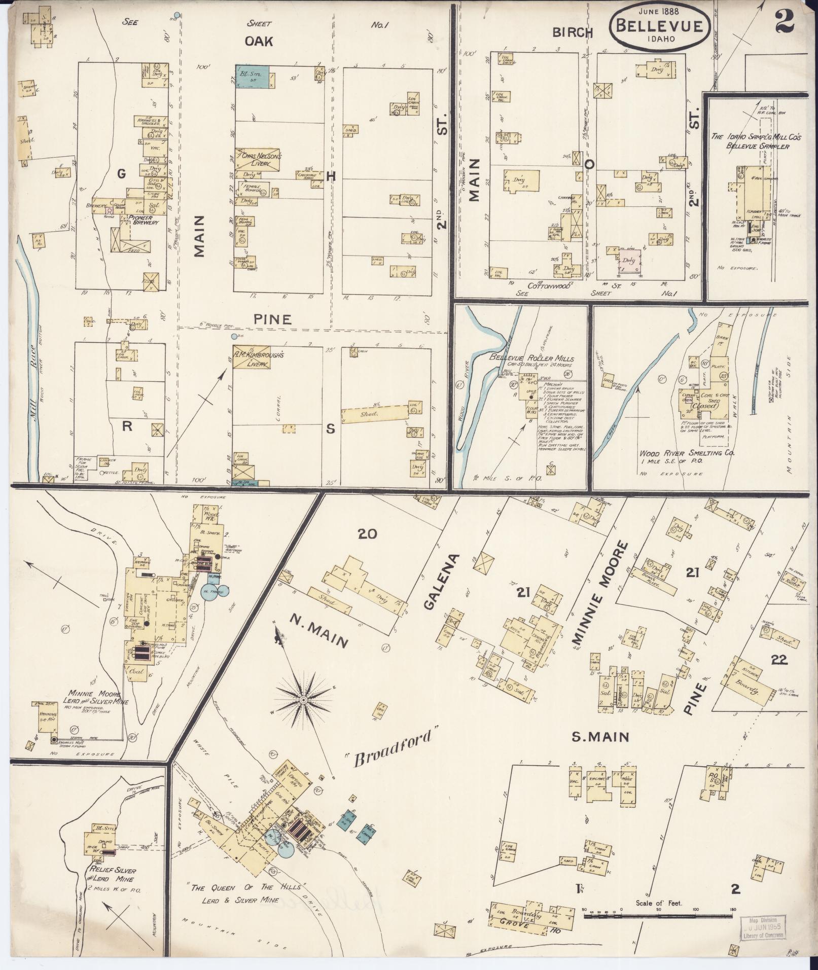 Sanborn Fire Insurance Map from Bellevue, Blaine County, Idaho (1888), Sheet #0002 - Historic Sanborn Fire Insurance Map Print, vintage old map wall art, antique decor, genealogy gift, Idaho Idaho map