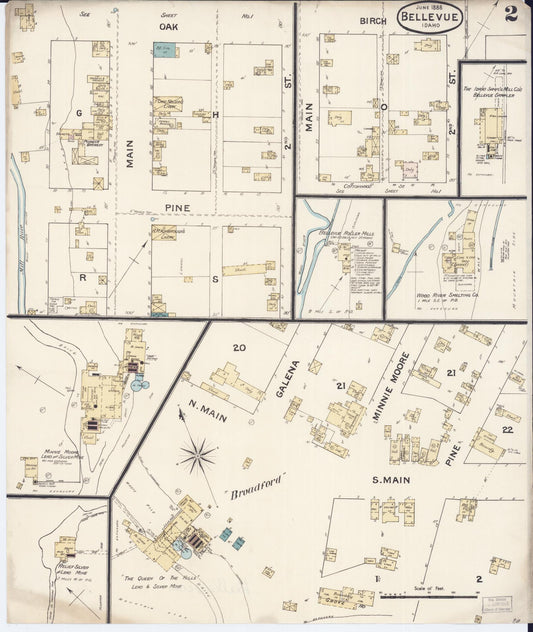 Sanborn Fire Insurance Map from Bellevue, Blaine County, Idaho (1888), Sheet #0002 - Historic Sanborn Fire Insurance Map Print, vintage old map wall art, antique decor, genealogy gift, Idaho Idaho map