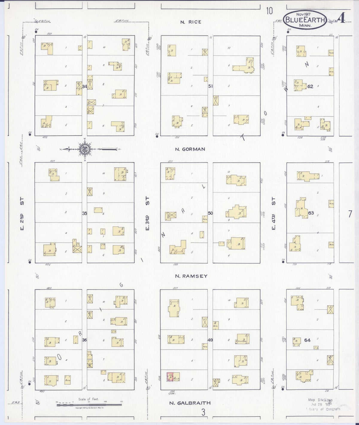 Sanborn Fire Insurance Map from Blue Earth, Faribault County, Minnesota (1917), Sheet #0004 - Historic Sanborn Fire Insurance Map Print, vintage old map wall art, antique decor, genealogy gift, Minnesota Minnesota map