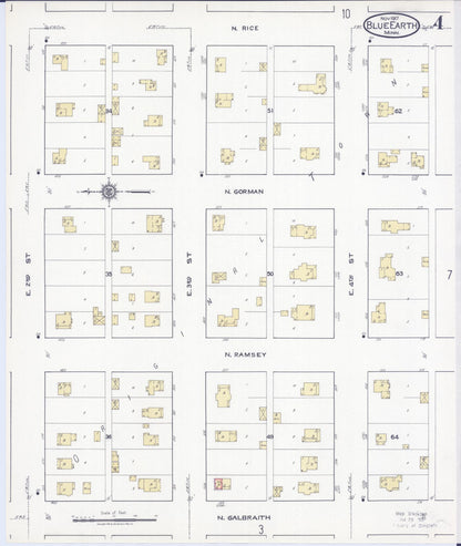 Sanborn Fire Insurance Map from Blue Earth, Faribault County, Minnesota (1917), Sheet #0004 - Historic Sanborn Fire Insurance Map Print, vintage old map wall art, antique decor, genealogy gift, Minnesota Minnesota map