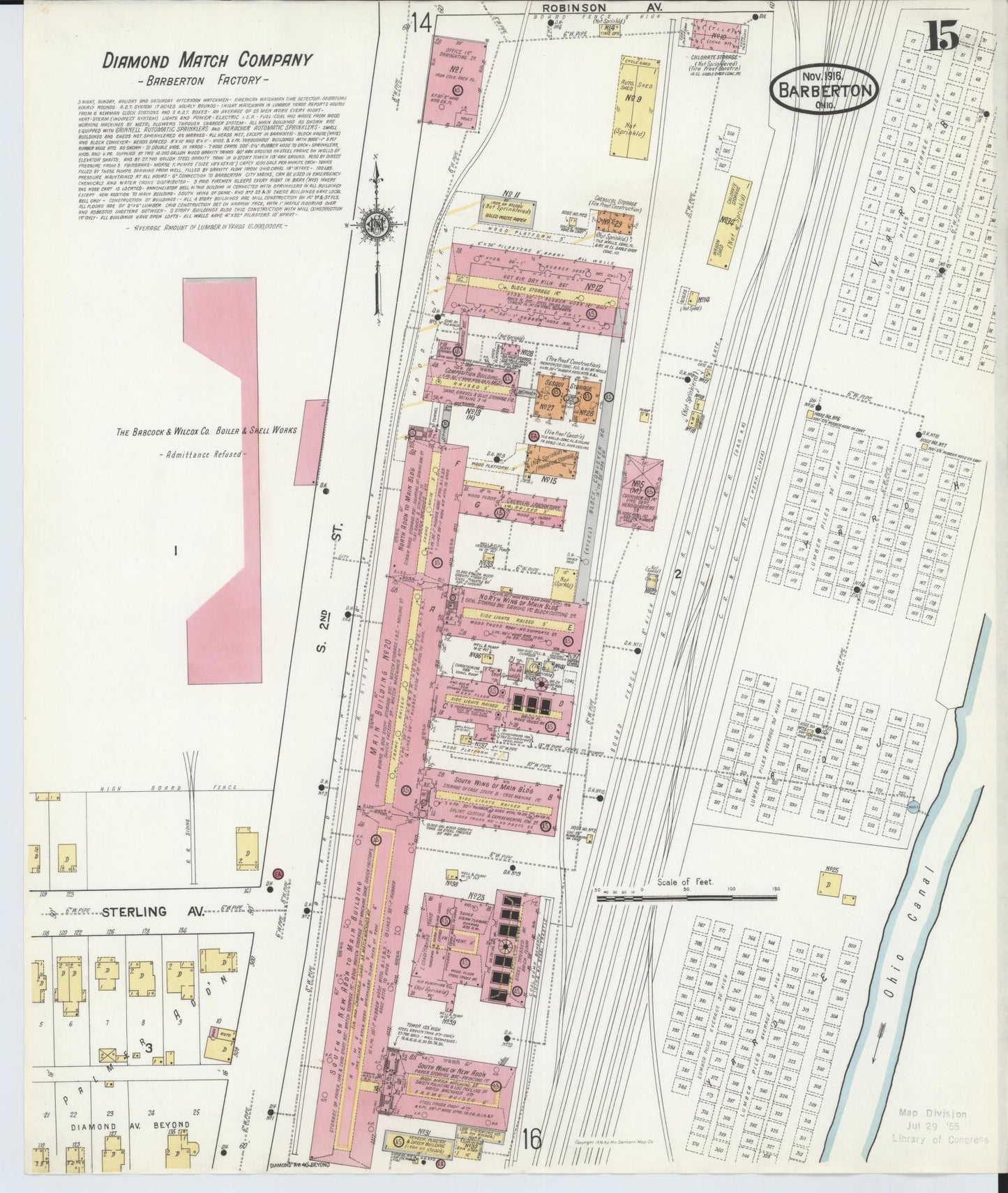 Sanborn Fire Insurance Map from Barberton, Summit County, Ohio (1916), Sheet #0015 - Historic Sanborn Fire Insurance Map Print, vintage old map wall art, antique decor, genealogy gift, Ohio Ohio map