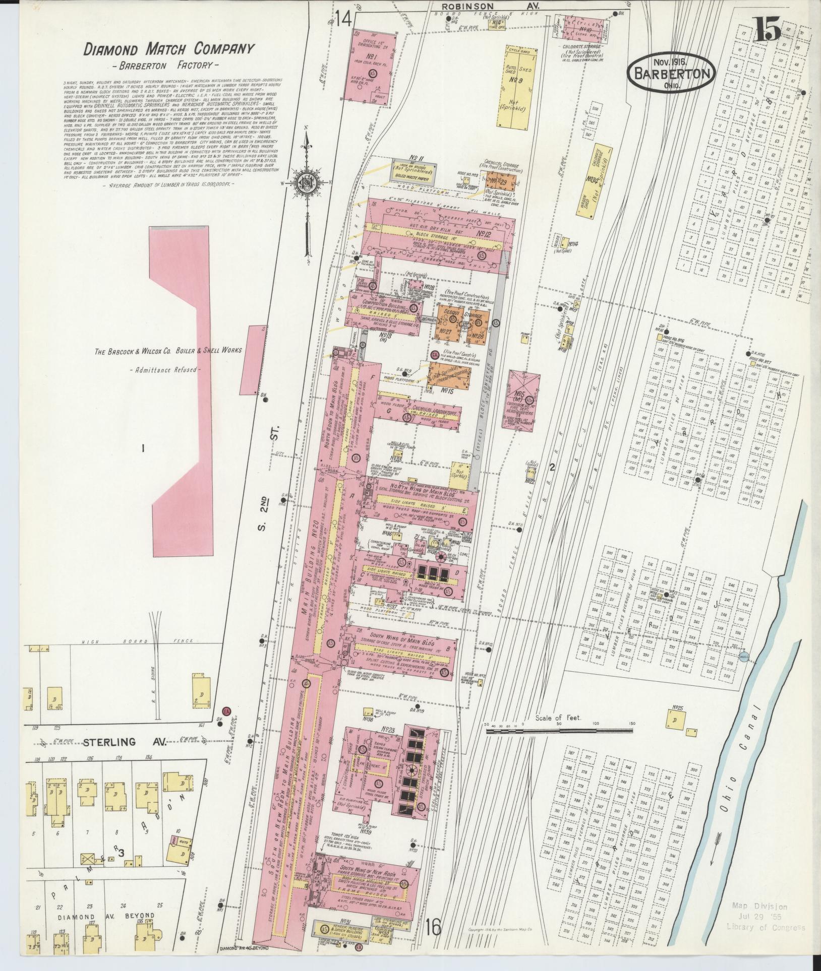 Sanborn Fire Insurance Map from Barberton, Summit County, Ohio (1916), Sheet #0015 - Historic Sanborn Fire Insurance Map Print, vintage old map wall art, antique decor, genealogy gift, Ohio Ohio map