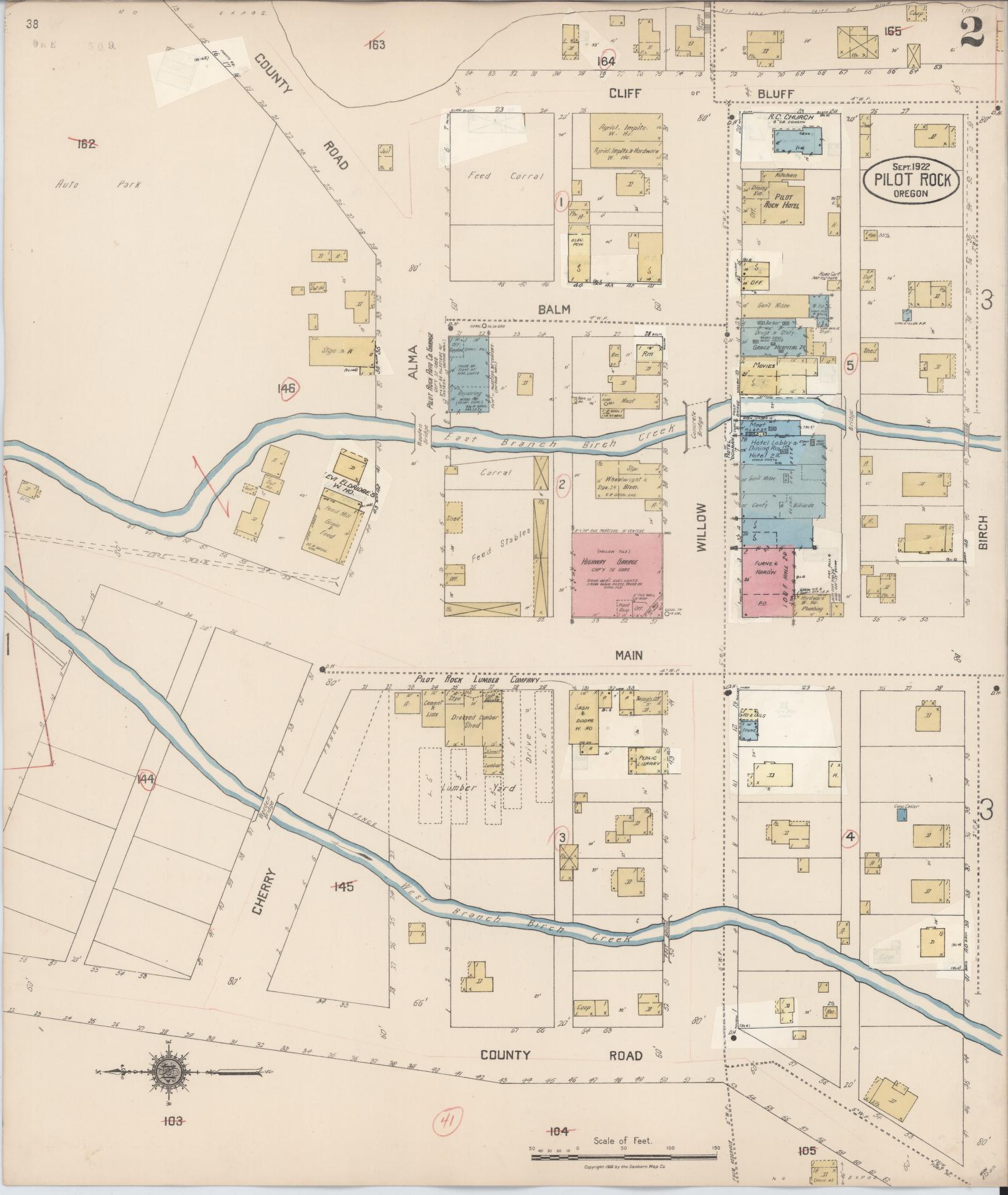 Sanborn Fire Insurance Map from Pilot Rock, Umatilla County, Oregon (1932), Sheet #0002 - Historic Sanborn Fire Insurance Map Print, vintage old map wall art, antique decor, genealogy gift, Oregon Oregon map