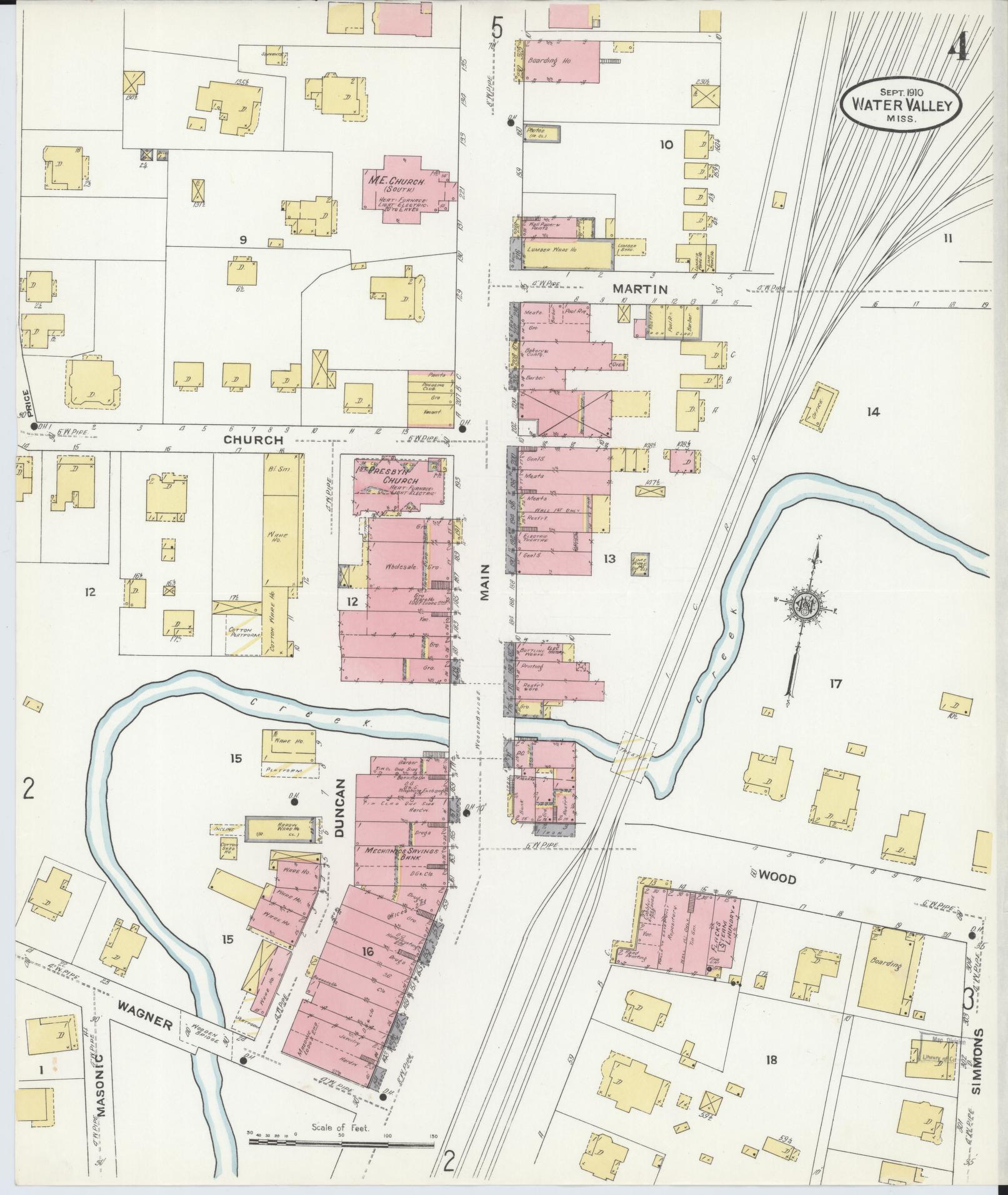 Sanborn Fire Insurance Map from Water Valley, Yalobusha County, Mississippi (1910), Sheet #0004 - Historic Sanborn Fire Insurance Map Print, vintage old map wall art, antique decor, genealogy gift, Mississippi Mississippi map