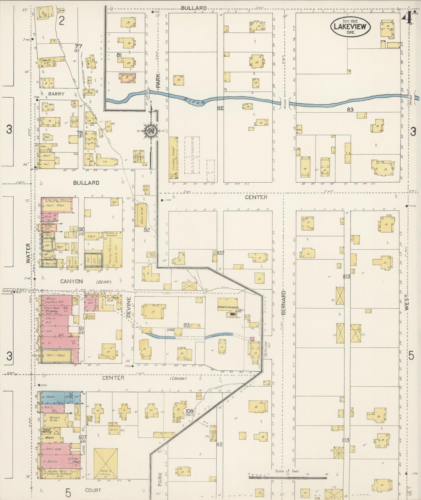 Sanborn Fire Insurance Map from Lakeview, Lake County, Oregon (1913), Sheet #0004 - Complete Map Set gallery image, historic Sanborn map, vintage wall art, Oregon Oregon
