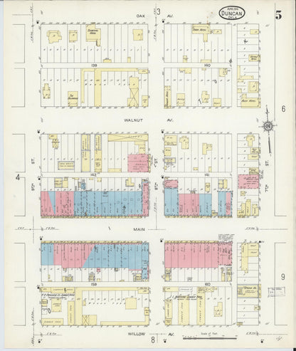 Sanborn Fire Insurance Map from Duncan, Stephens County, Oklahoma (1914), Sheet #0005 - Complete Map Set gallery image, historic Sanborn map, vintage wall art, Oklahoma Oklahoma