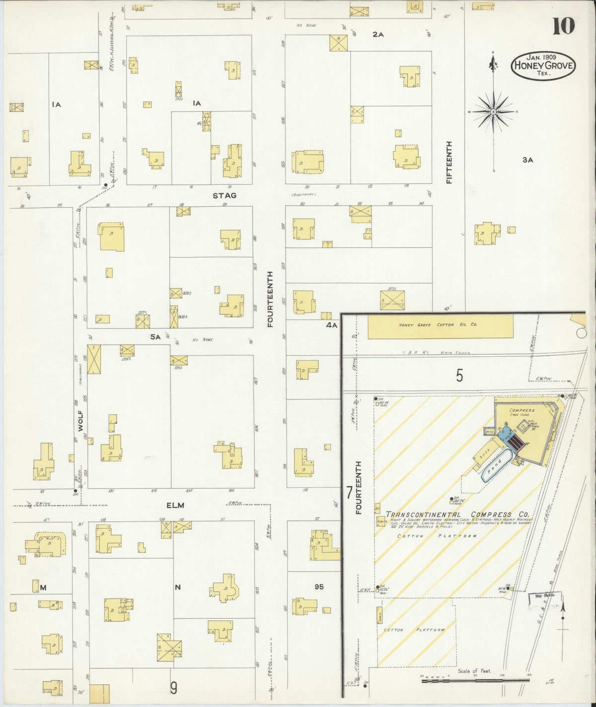 Sanborn Fire Insurance Map from Honey Grove, Fannin County, Texas (1909), Sheet #0010 - Historic Sanborn Fire Insurance Map Print, vintage old map wall art, antique decor, genealogy gift, Texas Texas map