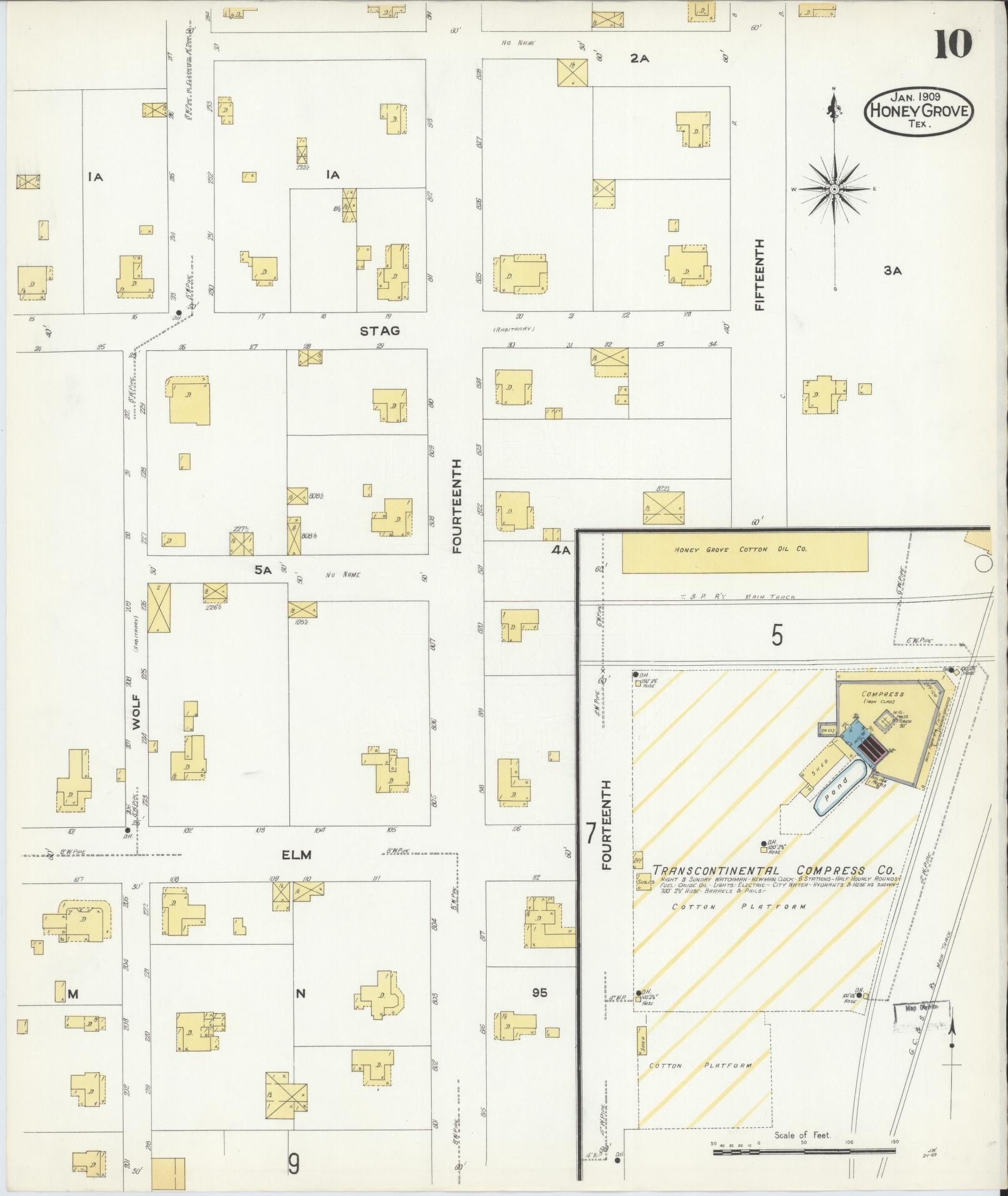 Sanborn Fire Insurance Map from Honey Grove, Fannin County, Texas (1909), Sheet #0010 - Historic Sanborn Fire Insurance Map Print, vintage old map wall art, antique decor, genealogy gift, Texas Texas map