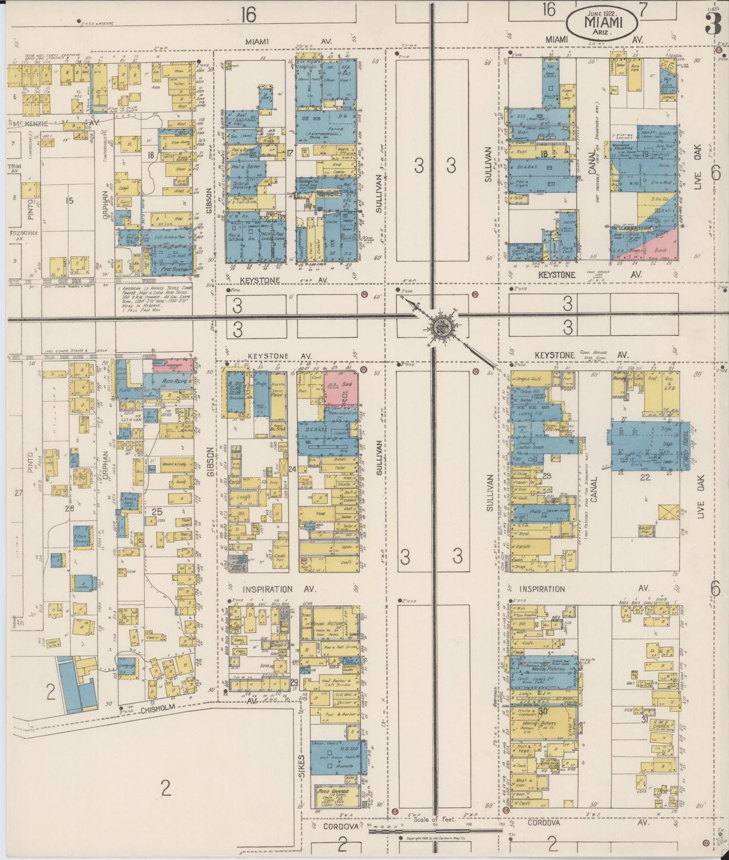 Sanborn Fire Insurance Map from Miami, Gila County, Arizona (1922), Sheet #0003 - Complete Map Set gallery image, historic Sanborn map, vintage wall art, Arizona Arizona