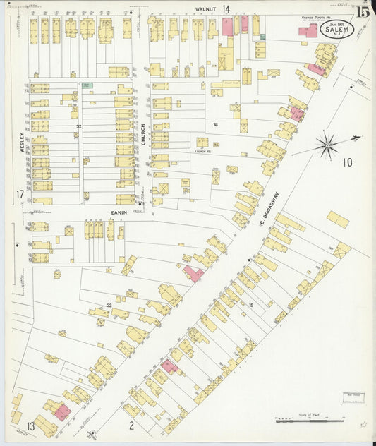 Sanborn Fire Insurance Map from Salem, Salem County, New Jersey (1909), Sheet #0015 - Historic Sanborn Fire Insurance Map Print, vintage old map wall art, antique decor, genealogy gift, New Jersey New Jersey map