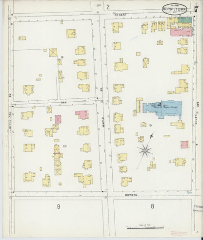 Sanborn Fire Insurance Map from Morristown, Morris County, New Jersey (1896), Sheet #0007 - Complete Map Set gallery image, historic Sanborn map, vintage wall art, New Jersey New Jersey
