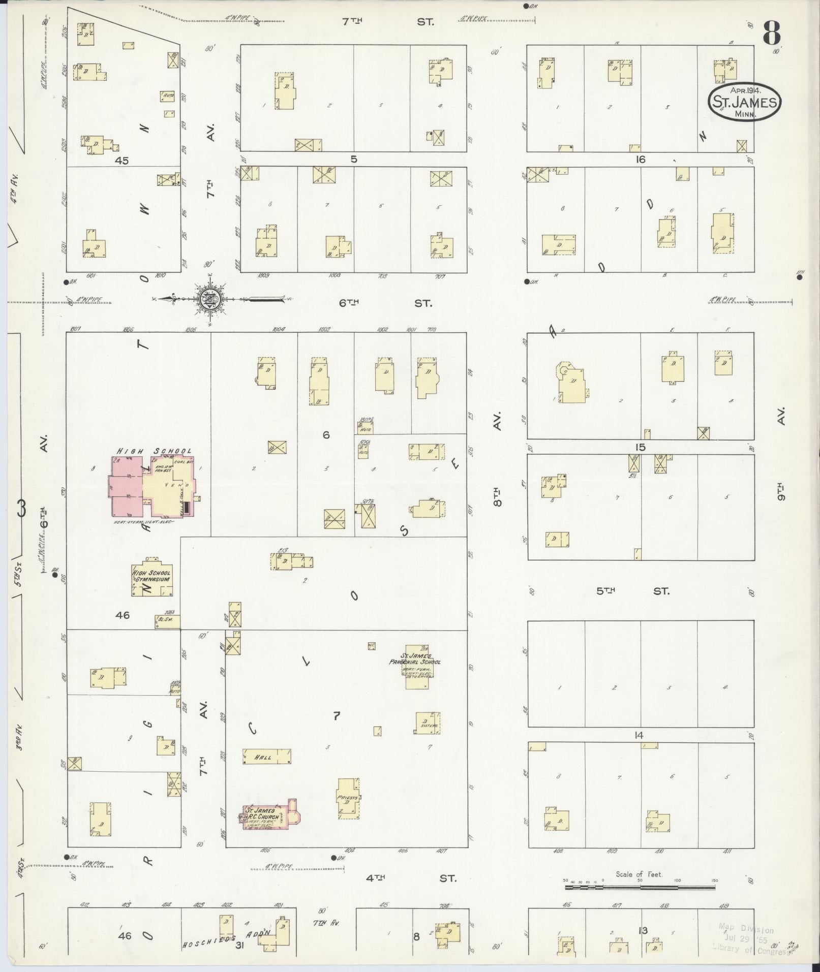 Sanborn Fire Insurance Map from Saint James, Watonwan County, Minnesota (1914), Sheet #0008 - Complete Map Set gallery image, historic Sanborn map, vintage wall art, Minnesota Minnesota