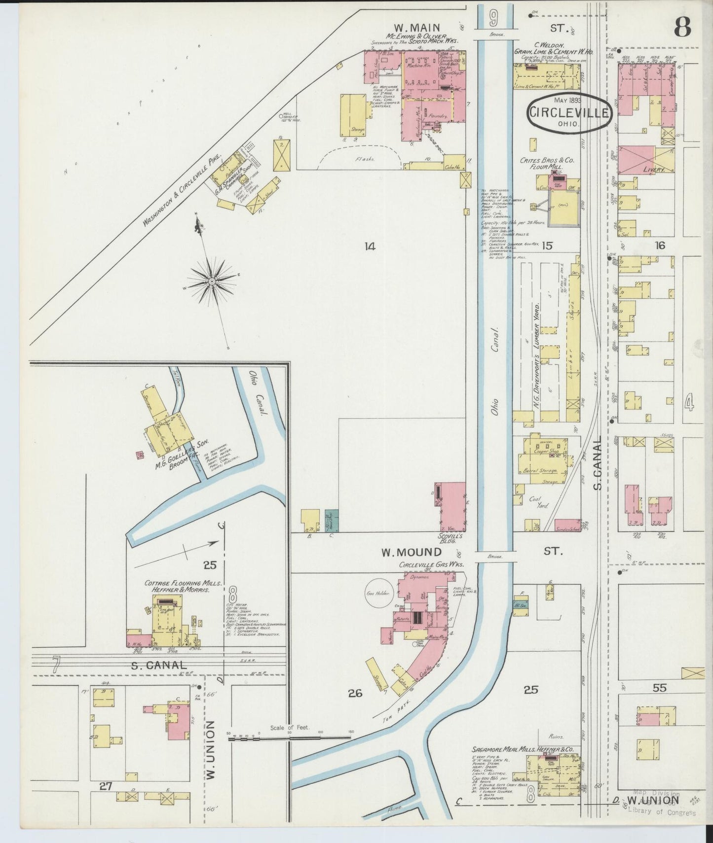 Sanborn Fire Insurance Map from Circleville, Pickaway County, Ohio (1893), Sheet #0008 - Historic Sanborn Fire Insurance Map Print, vintage old map wall art, antique decor, genealogy gift, Ohio Ohio map
