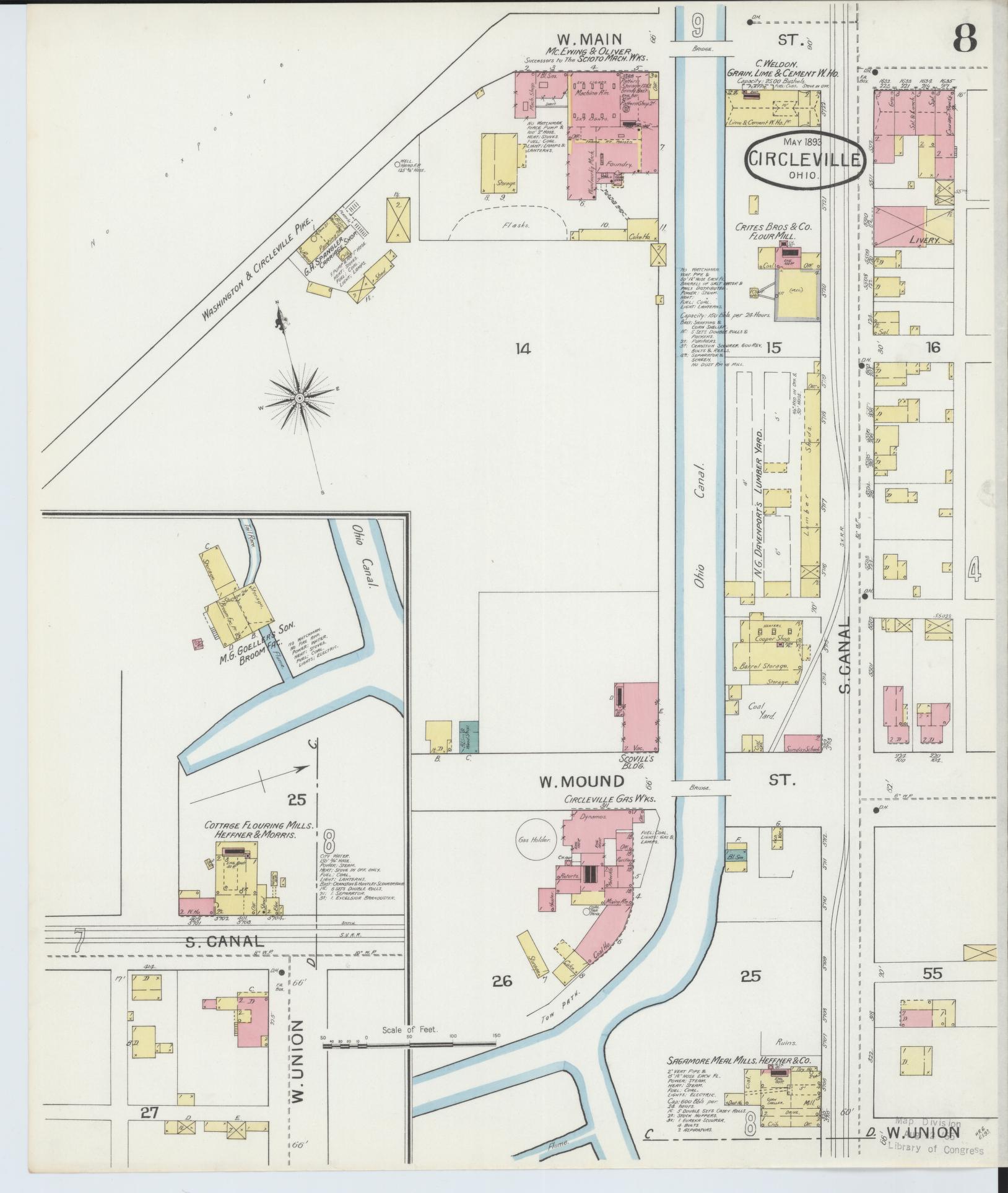 Sanborn Fire Insurance Map from Circleville, Pickaway County, Ohio (1893), Sheet #0008 - Historic Sanborn Fire Insurance Map Print, vintage old map wall art, antique decor, genealogy gift, Ohio Ohio map