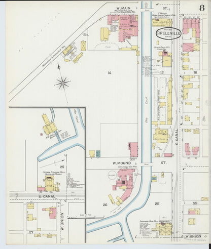 Sanborn Fire Insurance Map from Circleville, Pickaway County, Ohio (1893), Sheet #0008 - Historic Sanborn Fire Insurance Map Print, vintage old map wall art, antique decor, genealogy gift, Ohio Ohio map