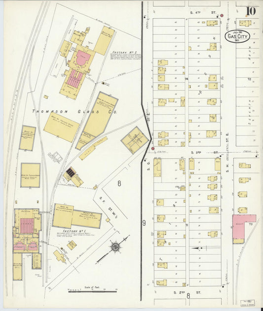 Sanborn Fire Insurance Map from Gas City, Grant County, Indiana (1911), Sheet #0010 - Historic Sanborn Fire Insurance Map Print, vintage old map wall art, antique decor, genealogy gift, Indiana Indiana map