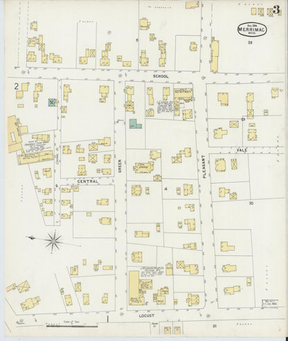 Sanborn Fire Insurance Map from Merrimac, Essex County, Massachusetts (1896), Sheet #0003 - Historic Sanborn Fire Insurance Map Print, vintage old map wall art, antique decor, genealogy gift, Massachusetts Massachusetts map