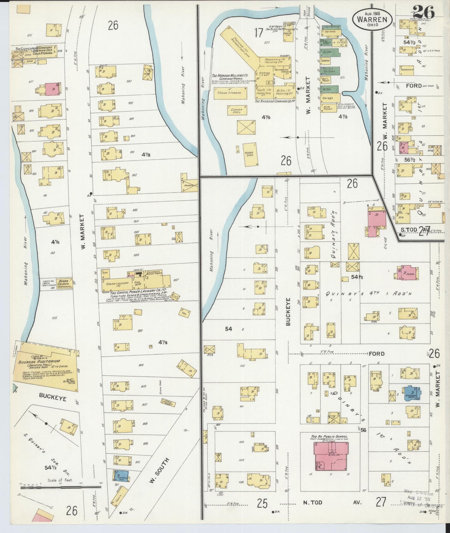 Sanborn Fire Insurance Map from Warren, Trumbull County, Ohio (1908), Sheet #0026 - Complete Map Set gallery image, historic Sanborn map, vintage wall art, Ohio Ohio
