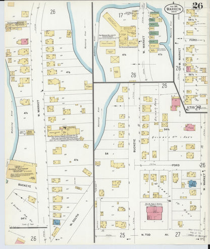 Sanborn Fire Insurance Map from Warren, Trumbull County, Ohio (1908), Sheet #0026 - Complete Map Set gallery image, historic Sanborn map, vintage wall art, Ohio Ohio