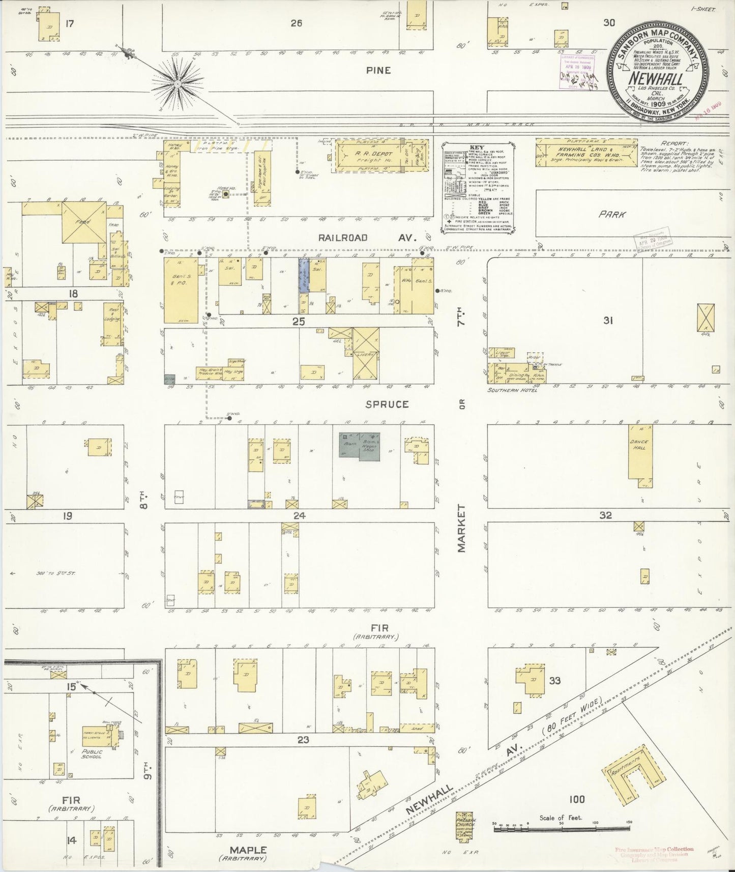 Sanborn Fire Insurance Map from Newhall, Los Angeles County, California (1909), Sheet #0001 - Historic Sanborn Fire Insurance Map Print, vintage old map wall art, antique decor, genealogy gift, California California map