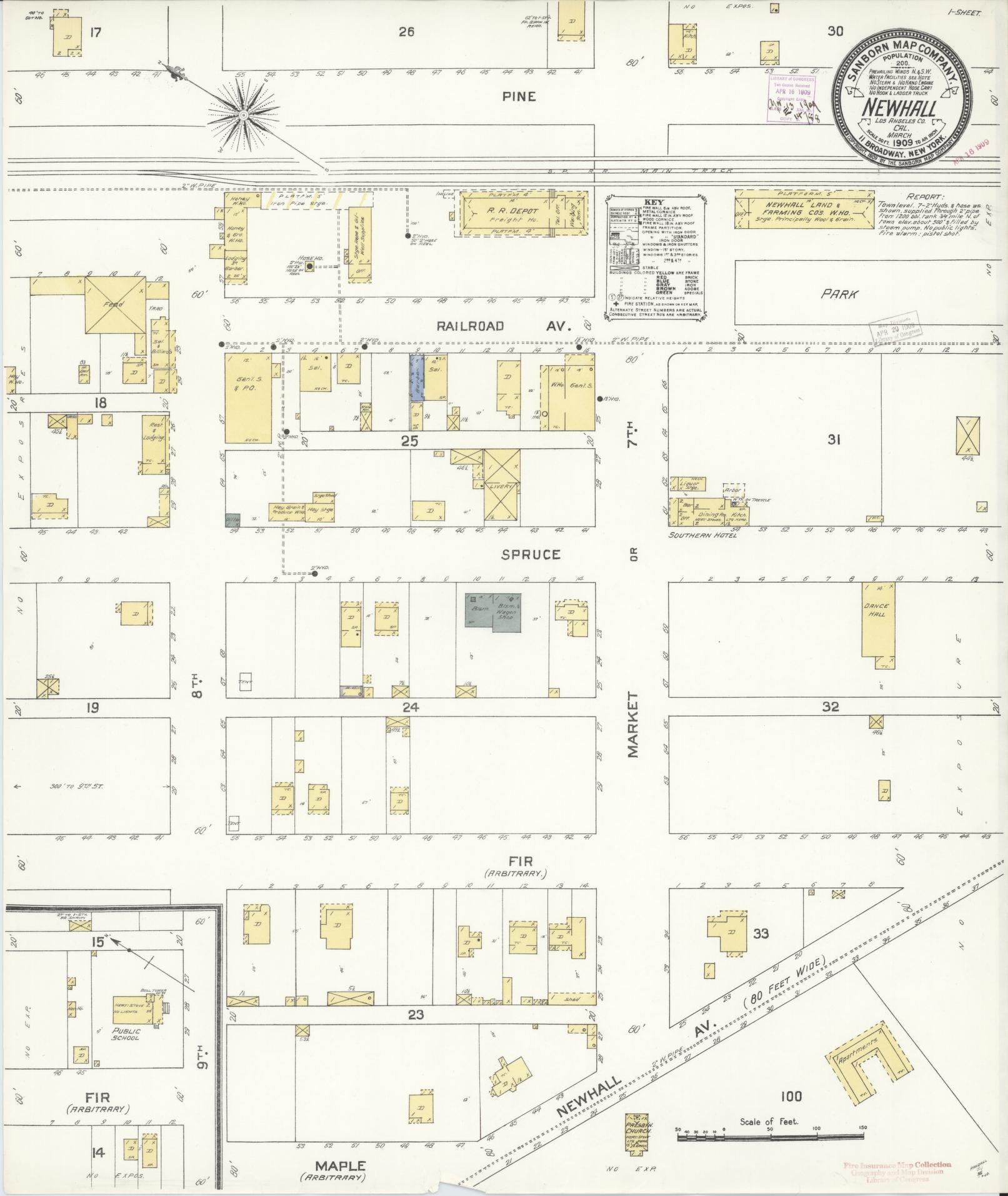 Sanborn Fire Insurance Map from Newhall, Los Angeles County, California (1909), Sheet #0001 - Historic Sanborn Fire Insurance Map Print, vintage old map wall art, antique decor, genealogy gift, California California map