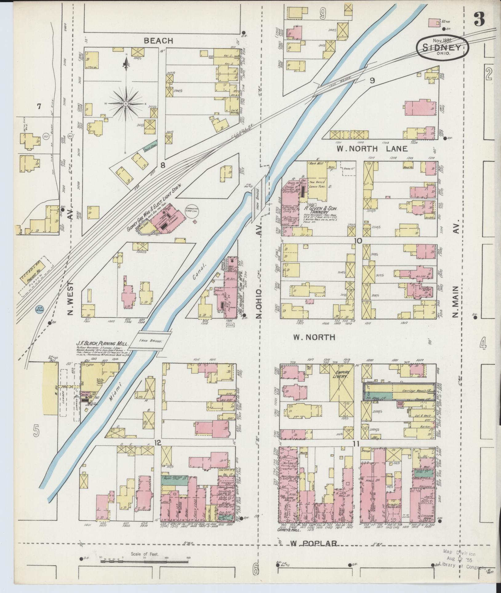 Sanborn Fire Insurance Map from Sidney, Shelby County, Ohio (1892), Sheet #0003 - Complete Map Set gallery image, historic Sanborn map, vintage wall art, Ohio Ohio