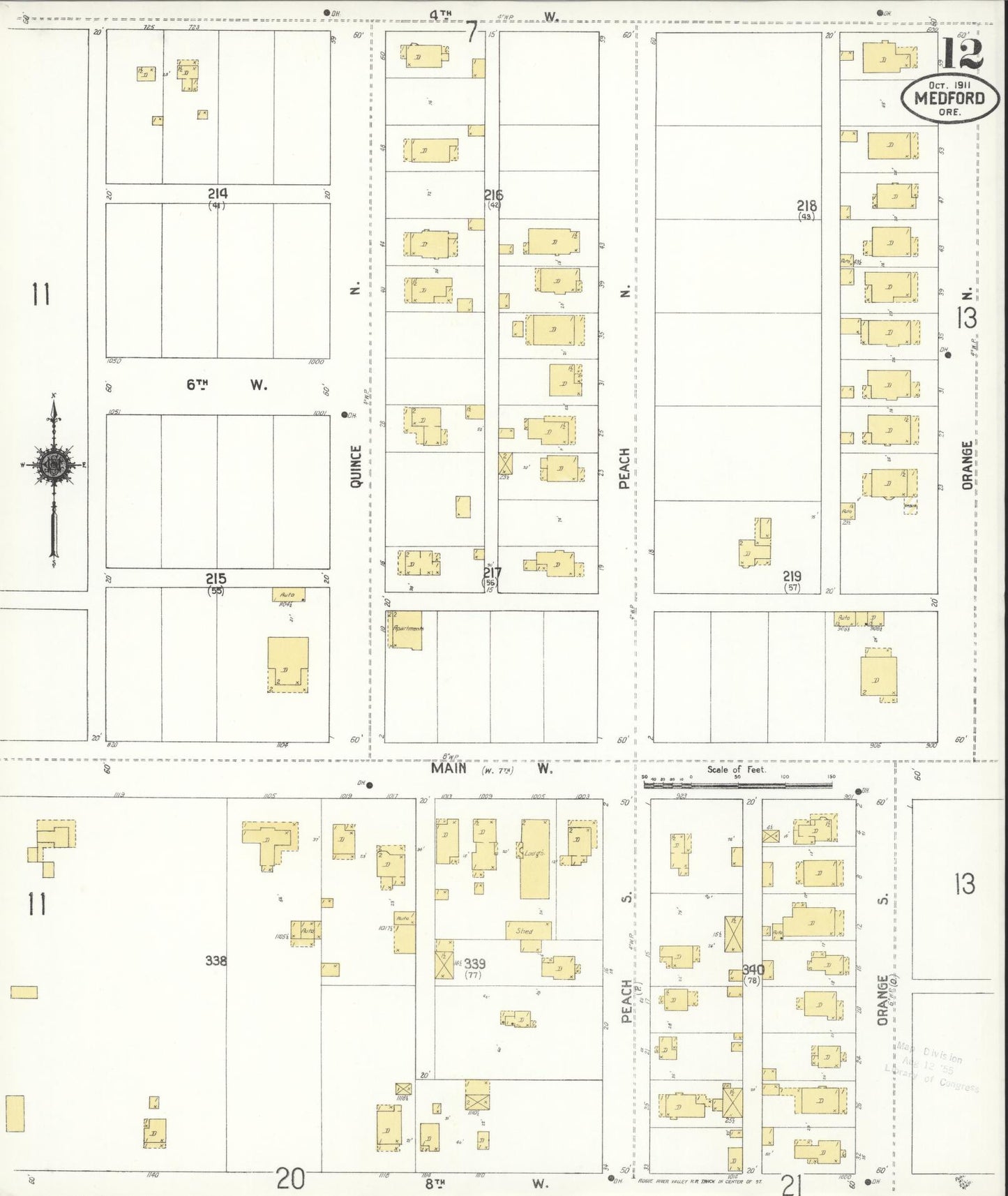 Sanborn Fire Insurance Map from Medford, Jackson County, Oregon (1911), Sheet #0012 - Complete Map Set gallery image, historic Sanborn map, vintage wall art, Oregon Oregon