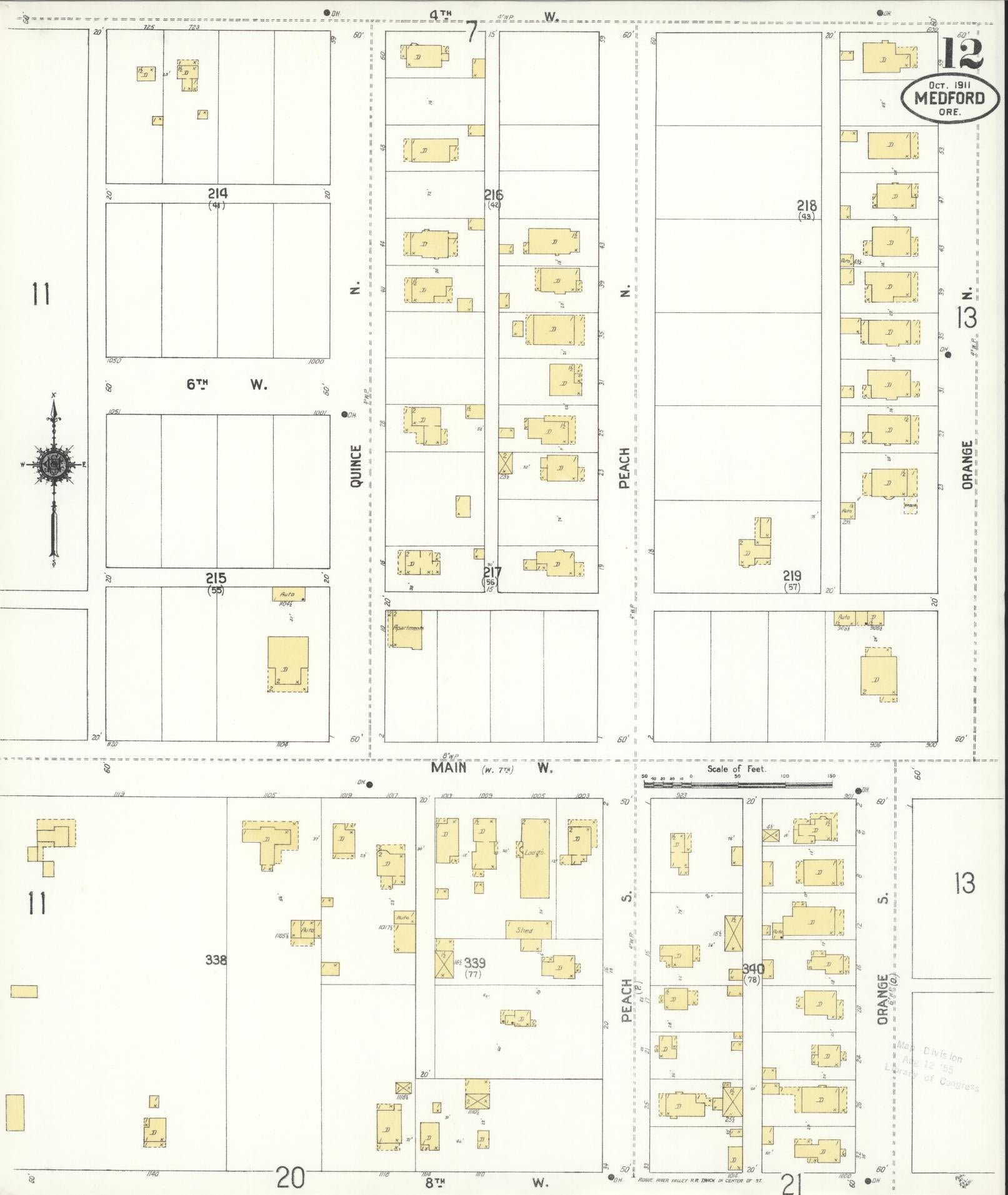 Sanborn Fire Insurance Map from Medford, Jackson County, Oregon (1911), Sheet #0012 - Complete Map Set gallery image, historic Sanborn map, vintage wall art, Oregon Oregon