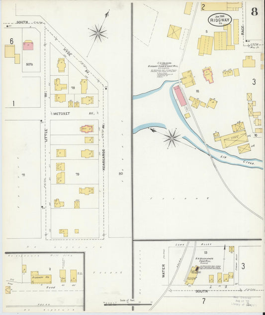 Sanborn Fire Insurance Map from Ridgway, Elk County, Pennsylvania (1904), Sheet #0008 - Historic Sanborn Fire Insurance Map Print, vintage old map wall art, antique decor, genealogy gift, Pennsylvania Pennsylvania map
