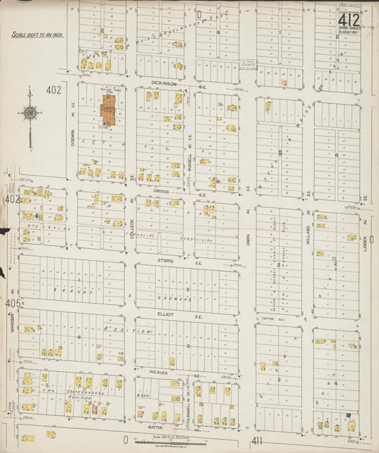 Sanborn Fire Insurance Map from Grand Rapids, Kent County, Michigan (1921), Sheet #0412 - Historic Sanborn Fire Insurance Map Print, vintage old map wall art, antique decor, genealogy gift, Michigan Michigan map