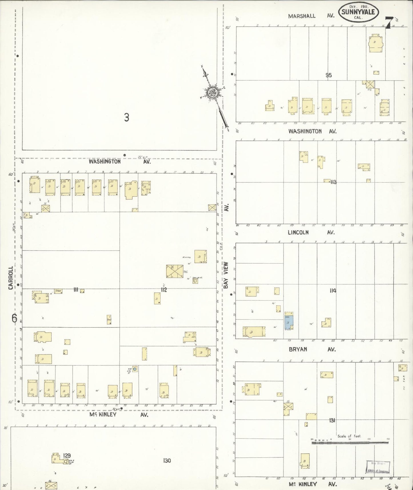 Sanborn Fire Insurance Map from Sunnyvale, Santa Clara County, California (1911), Sheet #0007 - Complete Map Set gallery image, historic Sanborn map, vintage wall art, California California