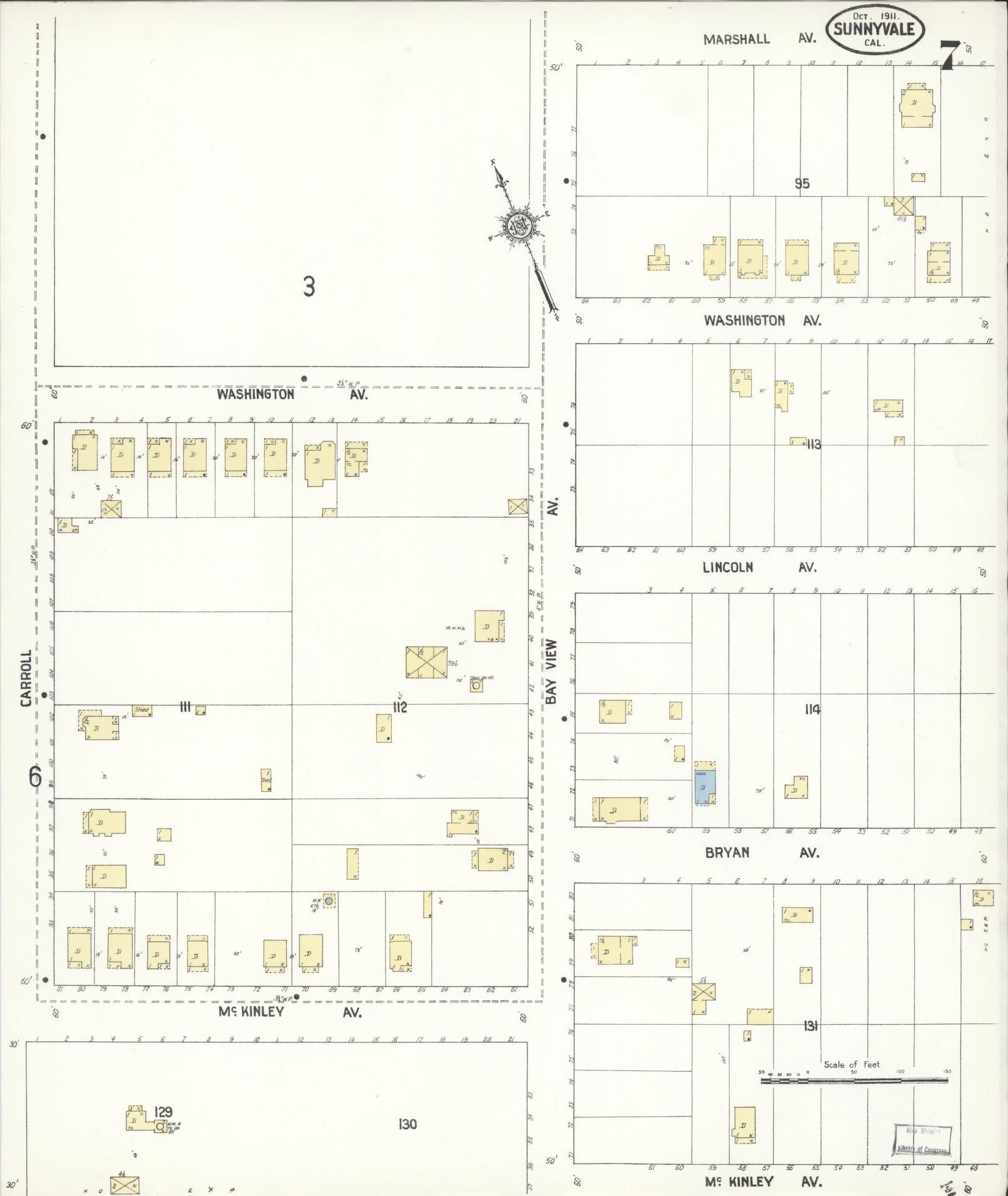 Sanborn Fire Insurance Map from Sunnyvale, Santa Clara County, California (1911), Sheet #0007 - Complete Map Set gallery image, historic Sanborn map, vintage wall art, California California