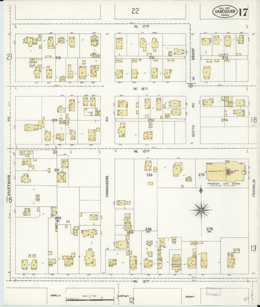 Sanborn Fire Insurance Map from Vancouver, Clark County, Washington (1907), Sheet #0017 - Historic Sanborn Fire Insurance Map Print, vintage old map wall art, antique decor, genealogy gift, Washington Washington map