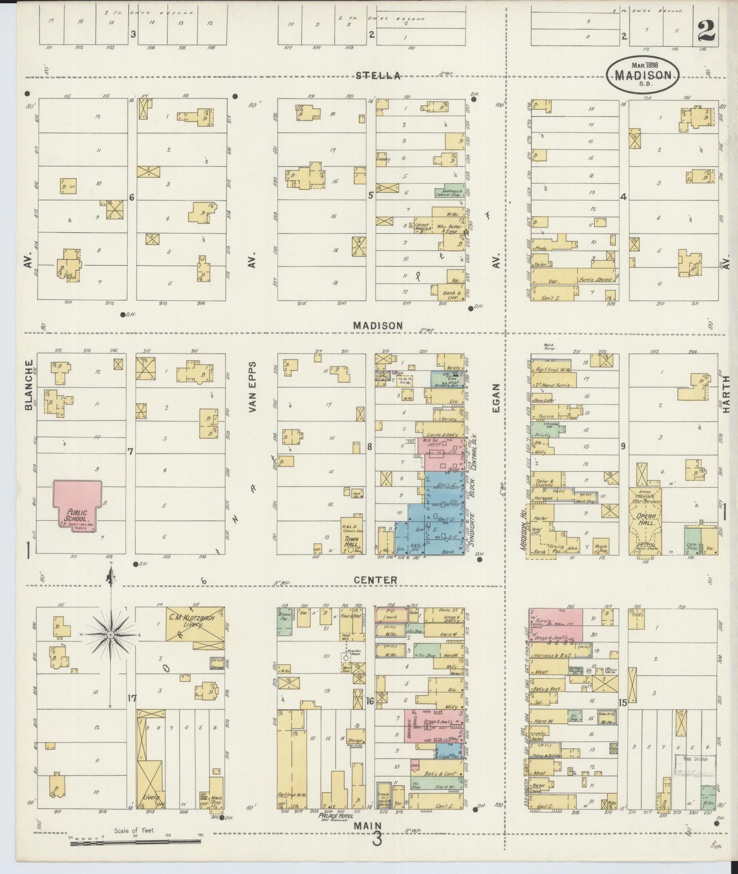 Sanborn Fire Insurance Map from Madison, Lake County, South Dakota (1898), Sheet #0002 - Complete Map Set gallery image, historic Sanborn map, vintage wall art, South Dakota South Dakota