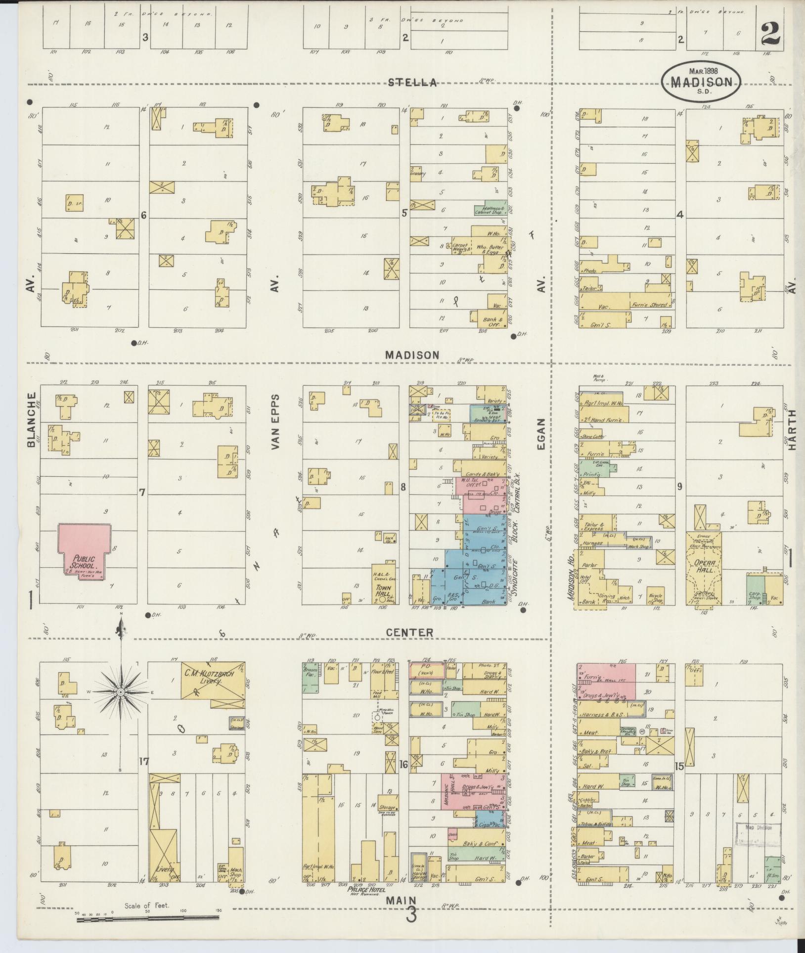 Sanborn Fire Insurance Map from Madison, Lake County, South Dakota (1898), Sheet #0002 - Complete Map Set gallery image, historic Sanborn map, vintage wall art, South Dakota South Dakota