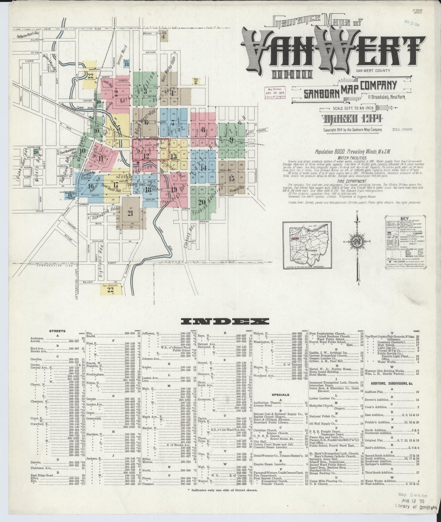Sanborn Fire Insurance Map from Van Wert, Van Wert County, Ohio (1914), Sheet #0001 - Historic Sanborn Fire Insurance Map Print, vintage old map wall art, antique decor, genealogy gift, Ohio Ohio map
