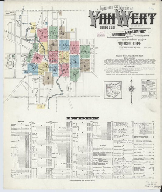Sanborn Fire Insurance Map from Van Wert, Van Wert County, Ohio (1914), Sheet #0001 - Historic Sanborn Fire Insurance Map Print, vintage old map wall art, antique decor, genealogy gift, Ohio Ohio map