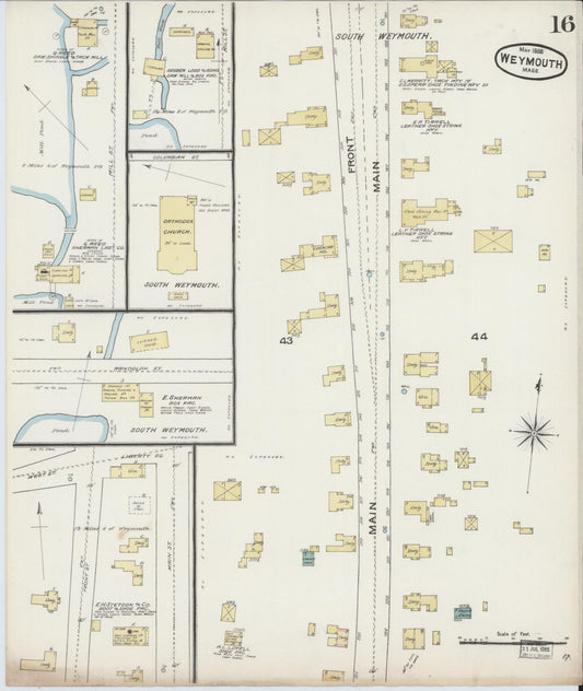 Sanborn Fire Insurance Map from Weymouth, Norfolk County, Massachusetts (1888), Sheet #0016 - Historic Sanborn Fire Insurance Map Print, vintage old map wall art, antique decor, genealogy gift, Massachusetts Massachusetts map