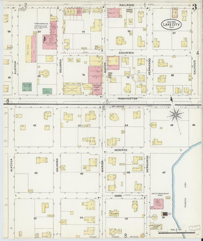 Sanborn Fire Insurance Map from Lake City, Columbia County, Florida (1906), Sheet #0003 - Historic Sanborn Fire Insurance Map Print, vintage old map wall art, antique decor, genealogy gift, Florida Florida map