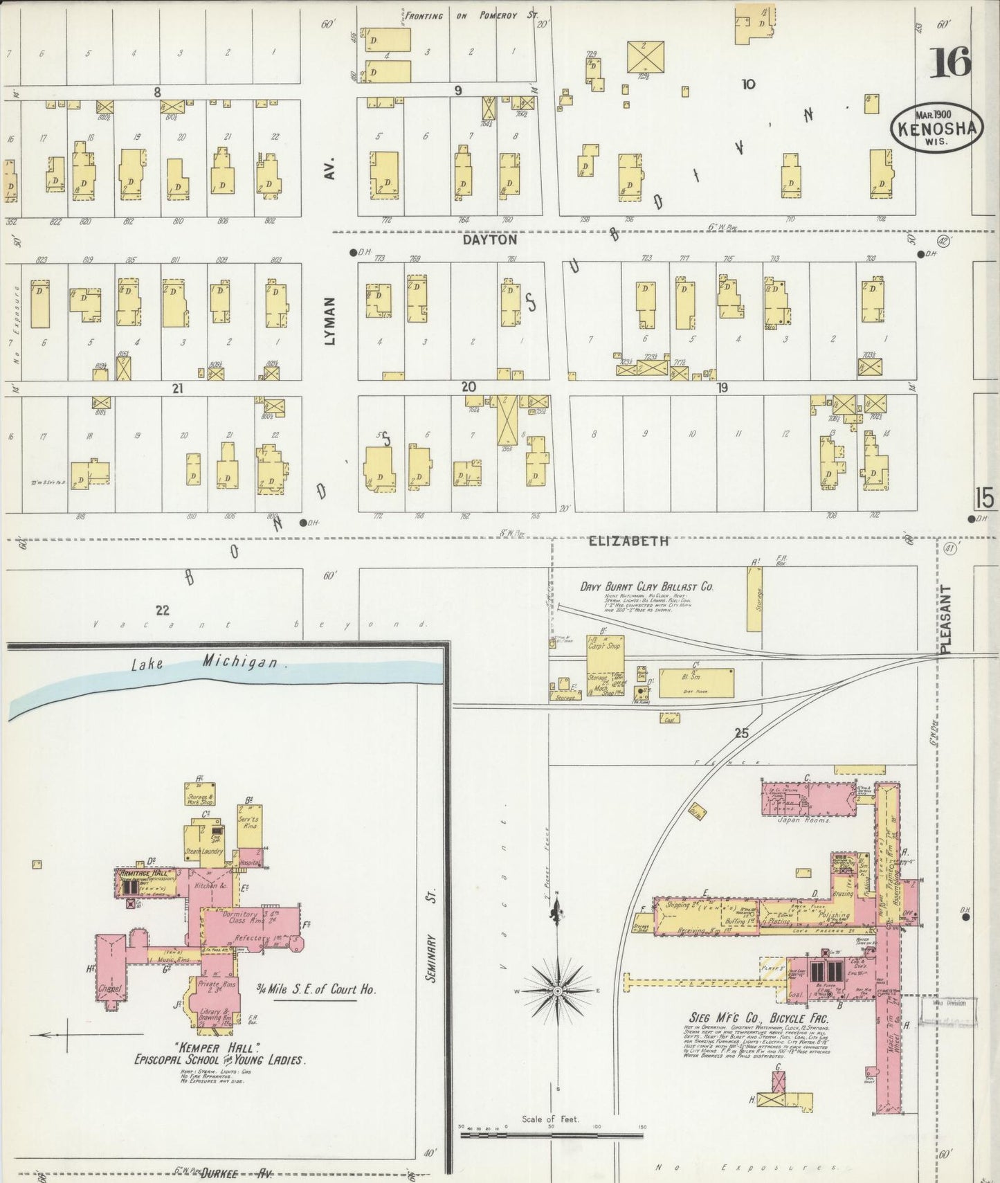 Sanborn Fire Insurance Map from Kenosha, Kenosha County, Wisconsin (1900), Sheet #0016 - Complete Map Set gallery image, historic Sanborn map, vintage wall art, Wisconsin Wisconsin