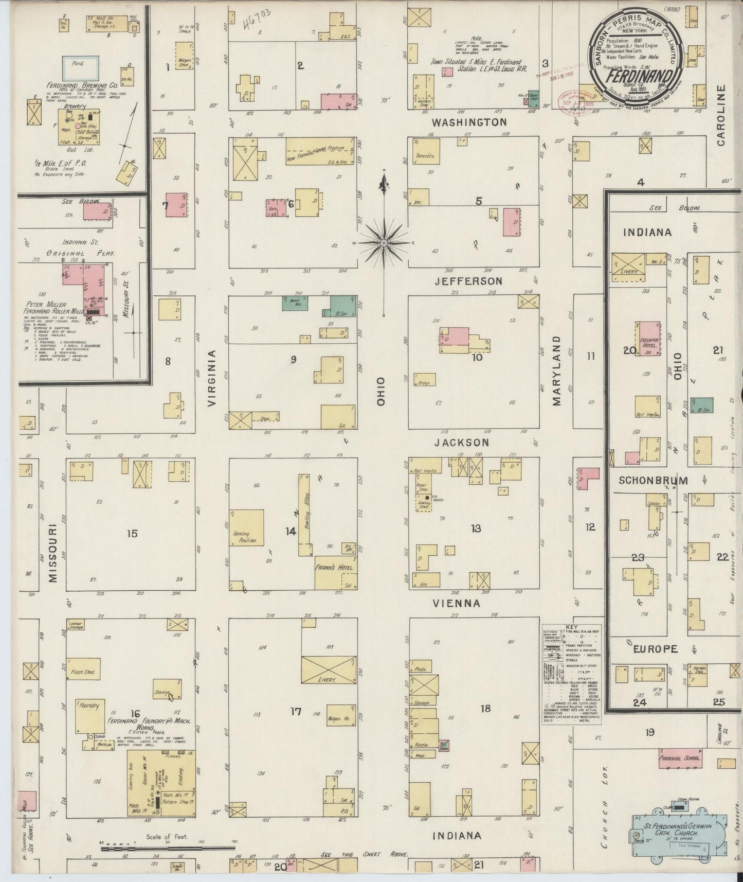 Sanborn Fire Insurance Map from Ferdinand, Dubois County, Indiana. (1885) – Historic Sanborn Fire Insurance Map Print