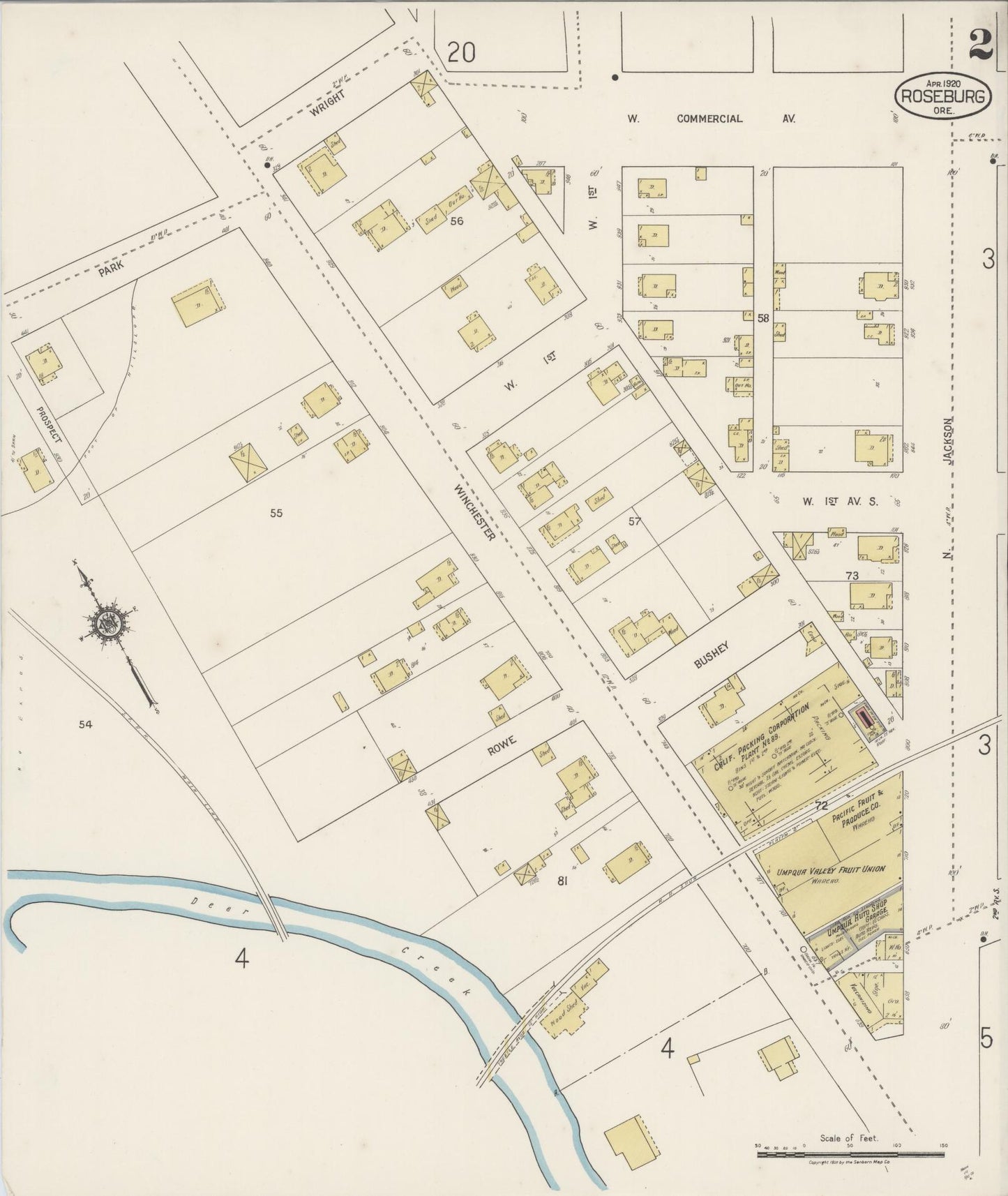 Sanborn Fire Insurance Map from Roseburg, Douglas County, Oregon (1920), Sheet #0002 - Historic Sanborn Fire Insurance Map Print, vintage old map wall art, antique decor, genealogy gift, Oregon Oregon map