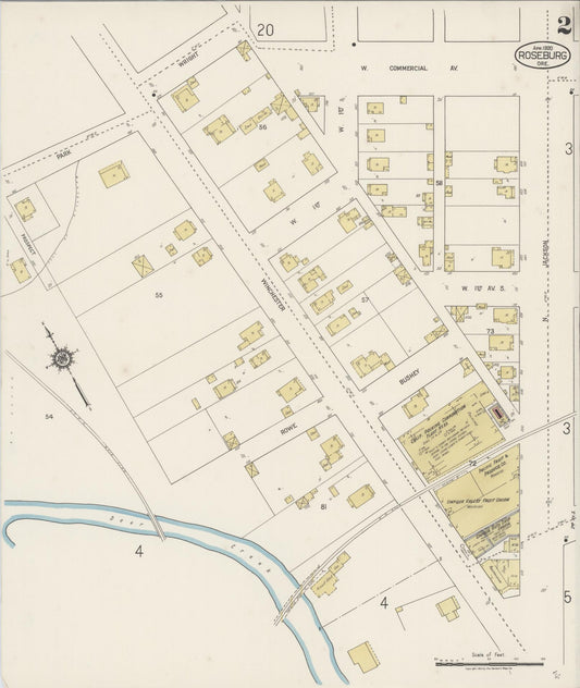 Sanborn Fire Insurance Map from Roseburg, Douglas County, Oregon (1920), Sheet #0002 - Historic Sanborn Fire Insurance Map Print, vintage old map wall art, antique decor, genealogy gift, Oregon Oregon map
