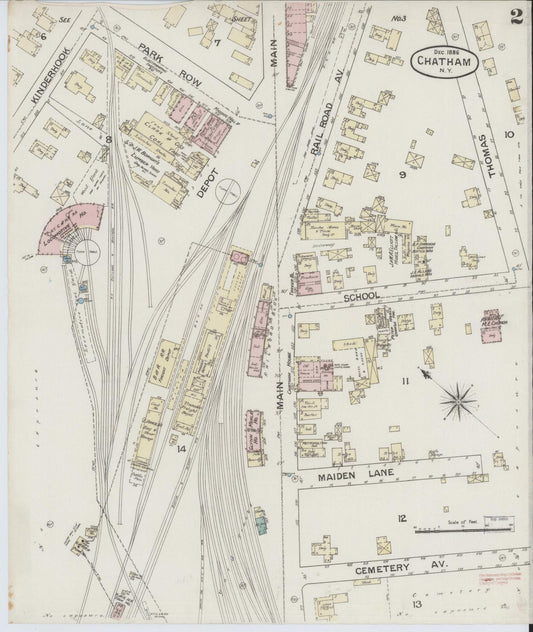 Sanborn Fire Insurance Map from Chatham, Columbia County, New York (1886), Sheet #0002 - Historic Sanborn Fire Insurance Map Print, vintage old map wall art, antique decor, genealogy gift, New York New York map