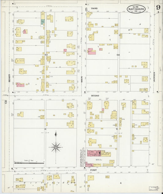 Sanborn Fire Insurance Map from Huntingburg, Dubois County, Indiana (1906), Sheet #0009 - Historic Sanborn Fire Insurance Map Print, vintage old map wall art, antique decor, genealogy gift, Indiana Indiana map
