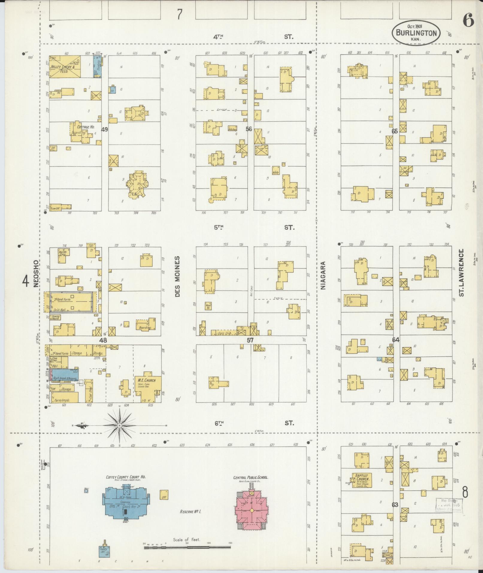 Sanborn Fire Insurance Map from Burlington, Coffey County, Kansas (1901), Sheet #0006 - Complete Map Set gallery image, historic Sanborn map, vintage wall art, Kansas Kansas