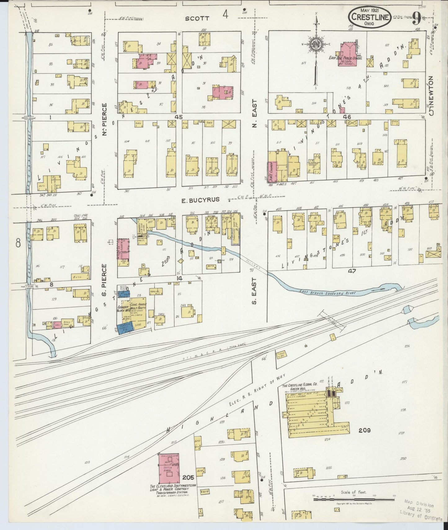 Sanborn Fire Insurance Map from Crestline, Crawford County, Ohio (1921), Sheet #0009 - Historic Sanborn Fire Insurance Map Print, vintage old map wall art, antique decor, genealogy gift, Ohio Ohio map