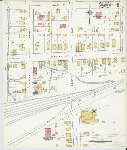 Sanborn Fire Insurance Map from Crestline, Crawford County, Ohio (1921), Sheet #0009 - Historic Sanborn Fire Insurance Map Print, vintage old map wall art, antique decor, genealogy gift, Ohio Ohio map