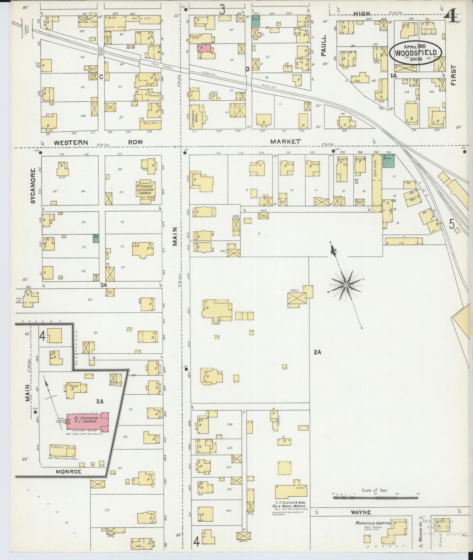 Sanborn Fire Insurance Map from Woodsfield, Monroe County, Ohio (1905), Sheet #0004 - Complete Map Set gallery image, historic Sanborn map, vintage wall art, Ohio Ohio