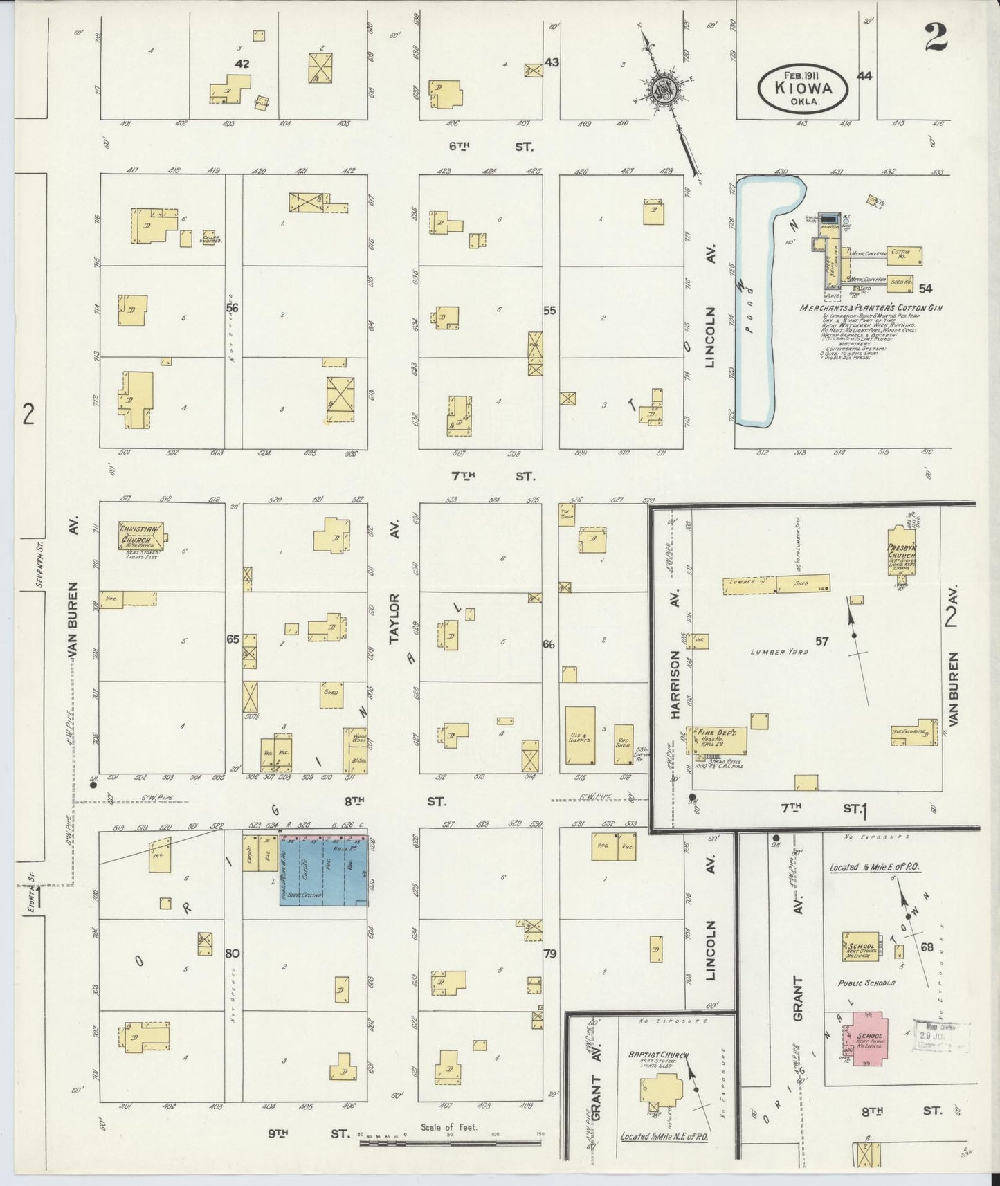 Sanborn Fire Insurance Map from Kiowa, Pittsburg County, Oklahoma (1911), Sheet #0002 - Complete Map Set gallery image, historic Sanborn map, vintage wall art, Oklahoma Oklahoma